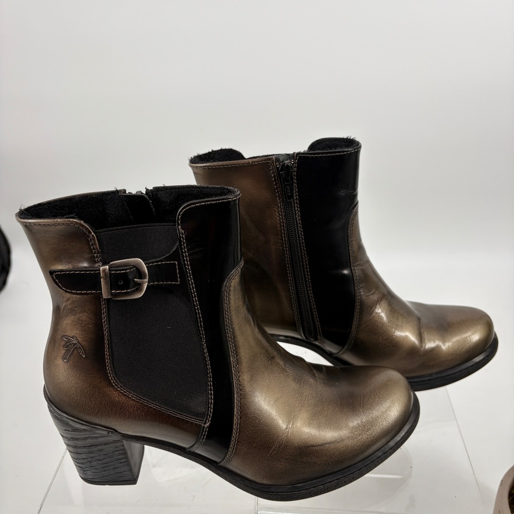 Dromedaris Guinevere Leather Ankle 
Boot Chelsea Buckle Zip Metallic 38/7.5-8